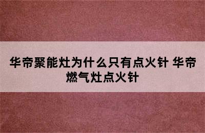 华帝聚能灶为什么只有点火针 华帝燃气灶点火针